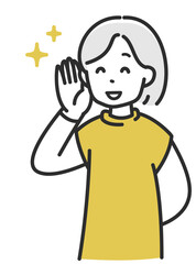 耳がよく聞こえて嬉しそうな中年女性のイラスト