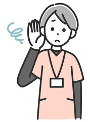 聞こえにくそうにしている女性医療スタッフのイラスト