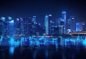 Nighttime Skyline with Financial Data Overlay