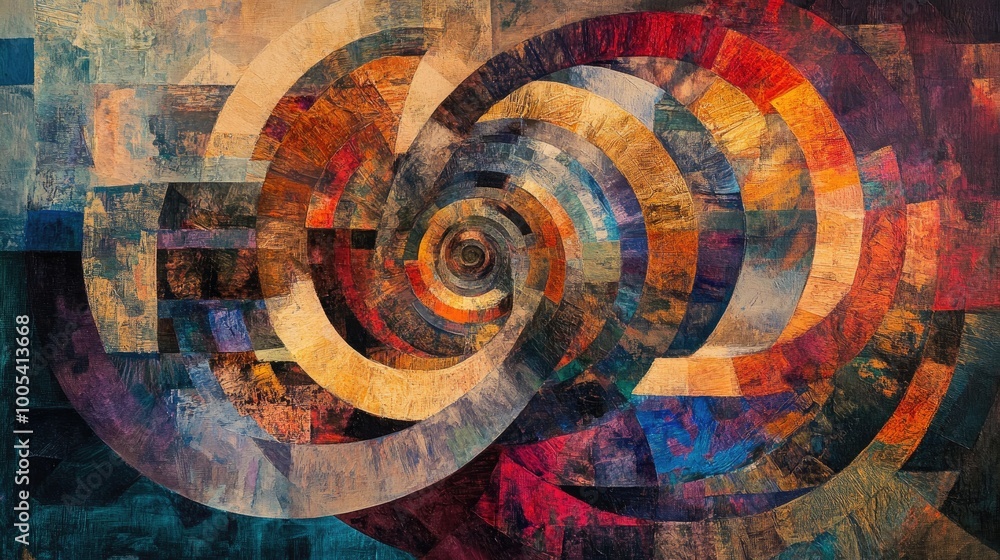 Poster mesmerizing abstract depiction of poverty, with swirling textures and fragmented patterns against a 