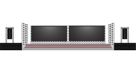 white stage and speaker with led screen on the truss system on the white background	
