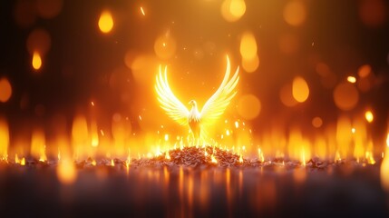 Naklejka premium Glowing Phoenix Emerges from Fiery Ashes