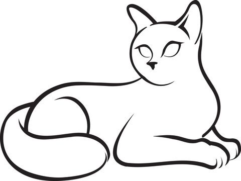 Black and White Cat Line art vector illustration
