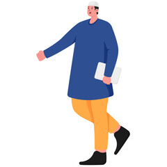 Muslim Male Student Carrying a Laptop Illustration