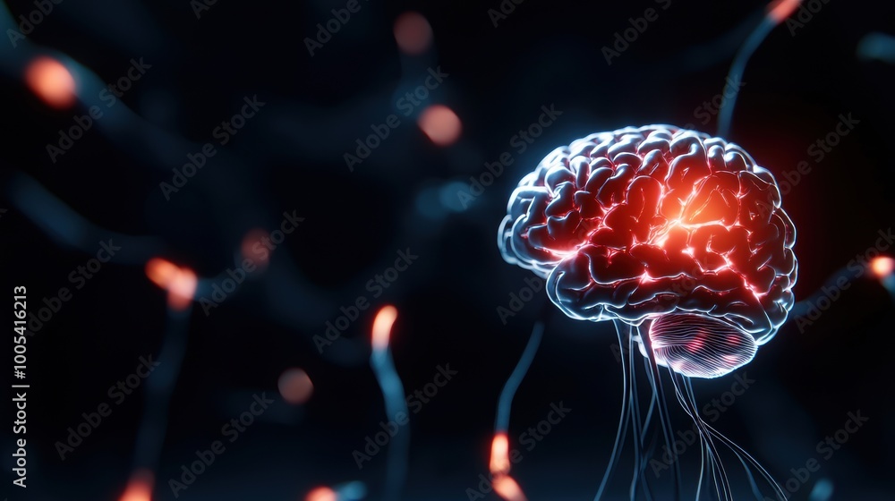 Poster futuristic brain with neural connections in dark space