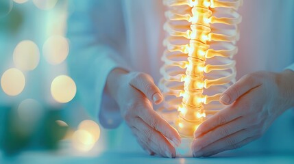 Fototapeta premium Illuminated Human Spine Model in Hands