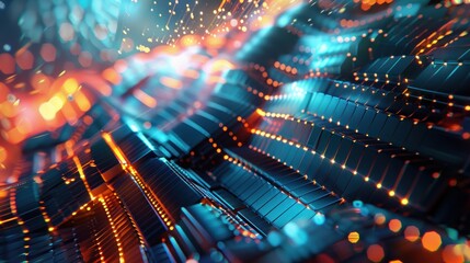 Abstract Blue and Orange Geometric Pattern with Lights