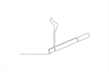 vector continuous line drawing of a cigarette on a white background