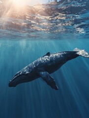 Humpback Whale Swimming Ocean