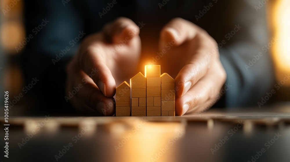 Poster building value with wooden blocks in business concept