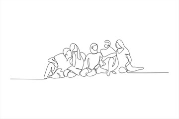 continuous line drawing of people sitting on the beach