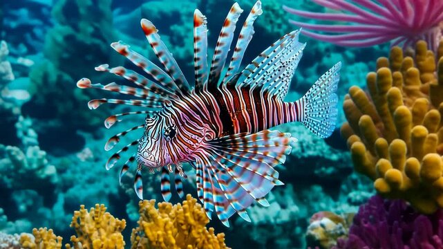 Vibrant Lionfish Amongst Coral Reef
