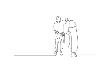 continuous line drawing of a man and woman dancing
