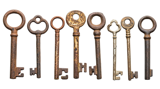 old keys on a transparent background
