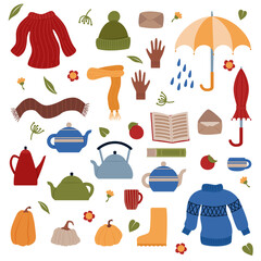 Set of autumn items. Cozy autumn.