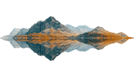 mountain lake with clear reflections on a transparent background