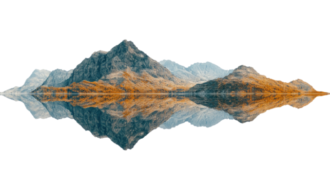 mountain lake with clear reflections on a transparent background