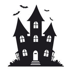 Spooky Haunted House Silhouette Illustration – Perfect for Halloween Designs