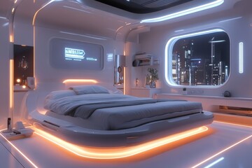 Futuristic Bedroom with City View