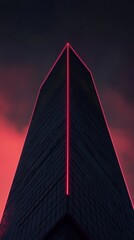 Minimalist representation of a skyscraper with retro neon lights, featuring sleek lines.