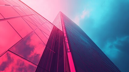 Minimalist representation of a synthwave skyscraper, with a focus on simplicity.