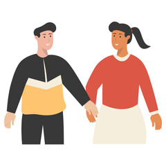 Woman and Men Friendship Character in Flat Cartoon Design Concept. Vector Illustration