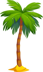 Cartoon palm or jungle tree from paradise beach or Caribbean island, vector icon. Coconut or banana and tropical fruit palm growing from sand for Hawaii vacation or exotic island jungle forest © Vector Tradition