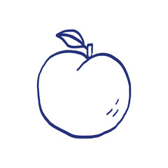 Peach fruit vector illustration. Hand drawn sketch. Blue pen or marker drawing. Primitive kids picture.