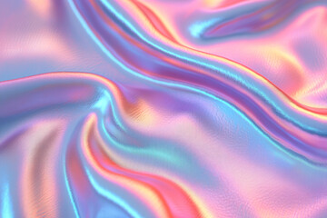 Obraz premium A close-up view of iridescent fabric, showcasing flowing textures and a blend of pastel colors.