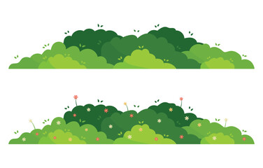 Set of grass bush isolated on white background. Green bush blossom. Green grass collection. Flat vector illustration.