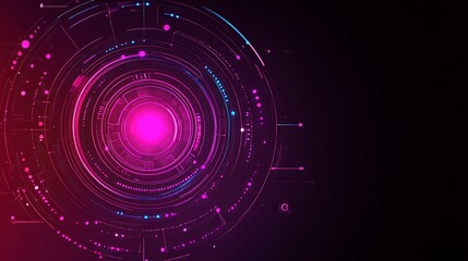 Obraz premium Abstract glowing pink and blue circular design on a dark background.