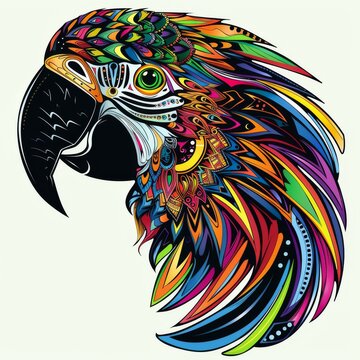 recommend clip art: Parrot head featuring colorful tribal ornaments.