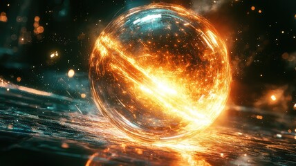Obraz premium A glowing orb radiates vibrant energy, surrounded by a captivating cosmic backdrop of light and color, symbolizing infinity and creativity.