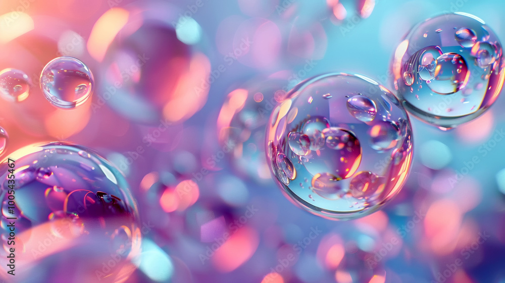 Poster colorful soap bubbles floating in soft light creating a dreamy atmosphere at twilight