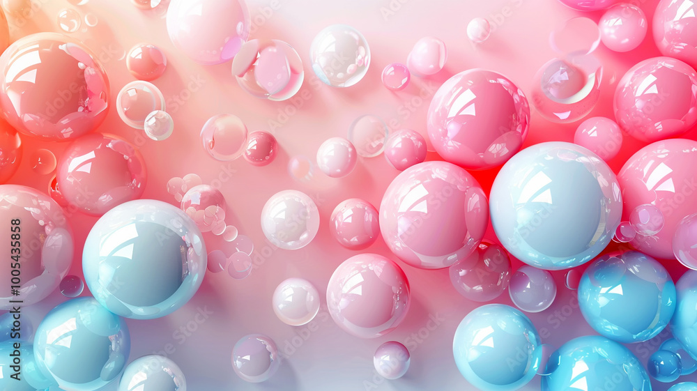 Poster colorful spheres float gently on a soft gradient background in playful harmony