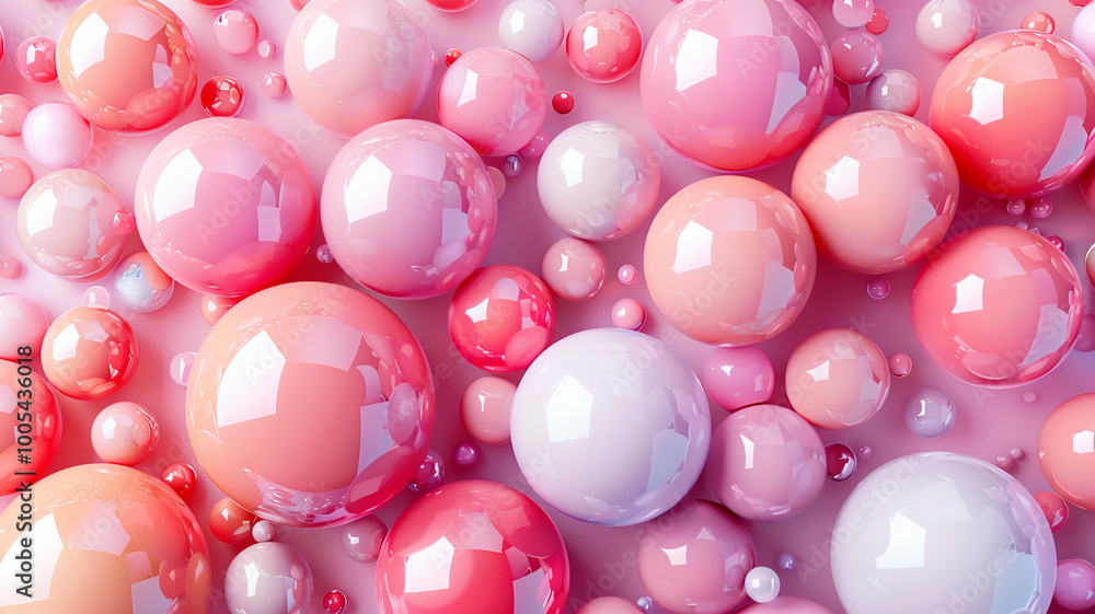 Poster colorful and glossy spheres in varying sizes create a playful abstract arrangement