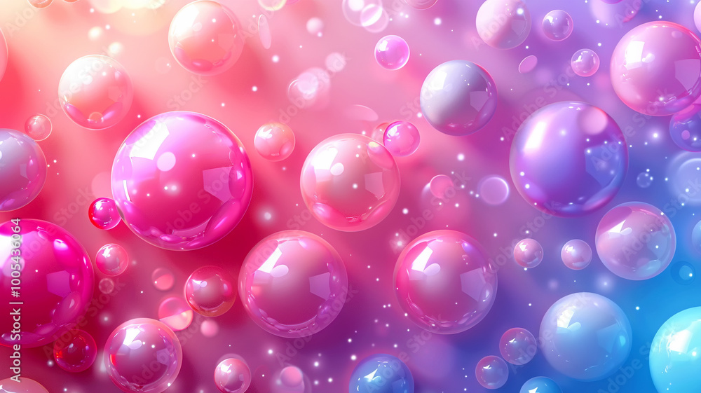 Poster colorful floating bubbles create a dreamy atmosphere in a soft, illuminated backdrop