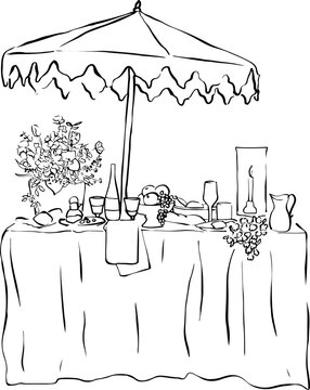 black and white picnic table setting clip art preview