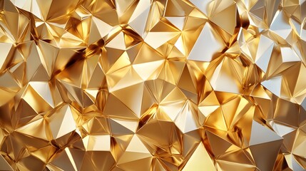 3d render, abstract gold crystal background, faceted texture, macro panorama, wide panoramic polygonal wallpaper. 