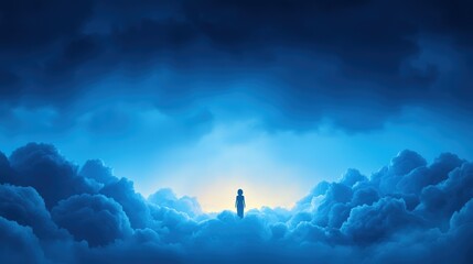 Person Standing in Dreamy Cloudscape at Twilight