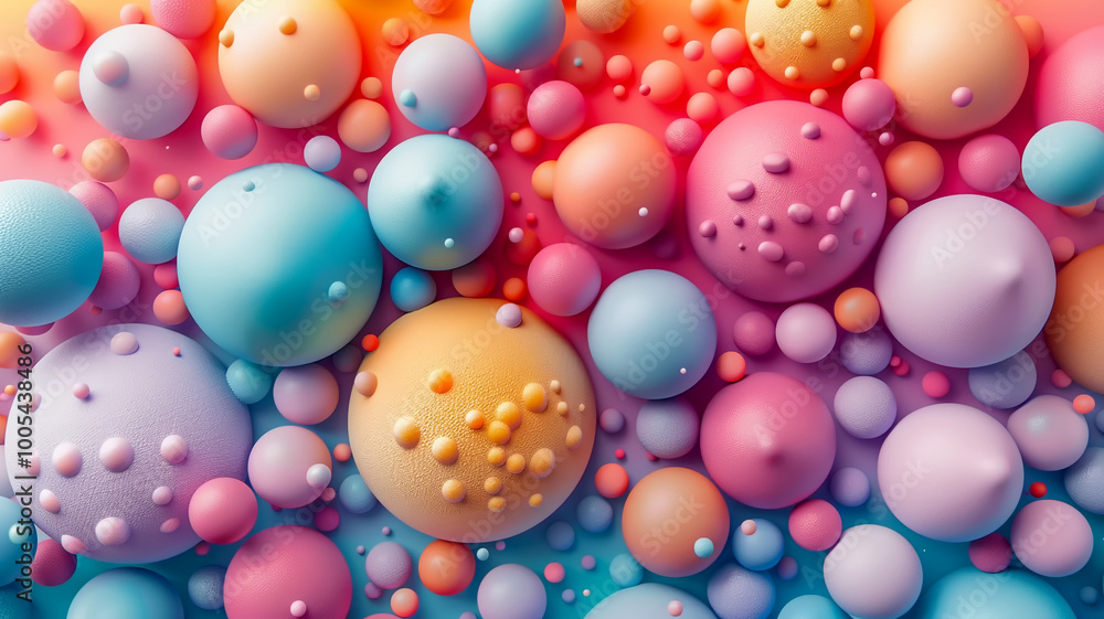 Poster colorful spheres create a vibrant abstract pattern on a smooth surface during daylight