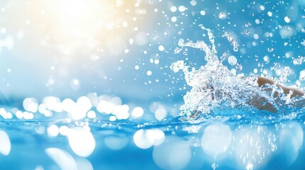 Water Splash with Sunlight Reflections and Bokeh Effect