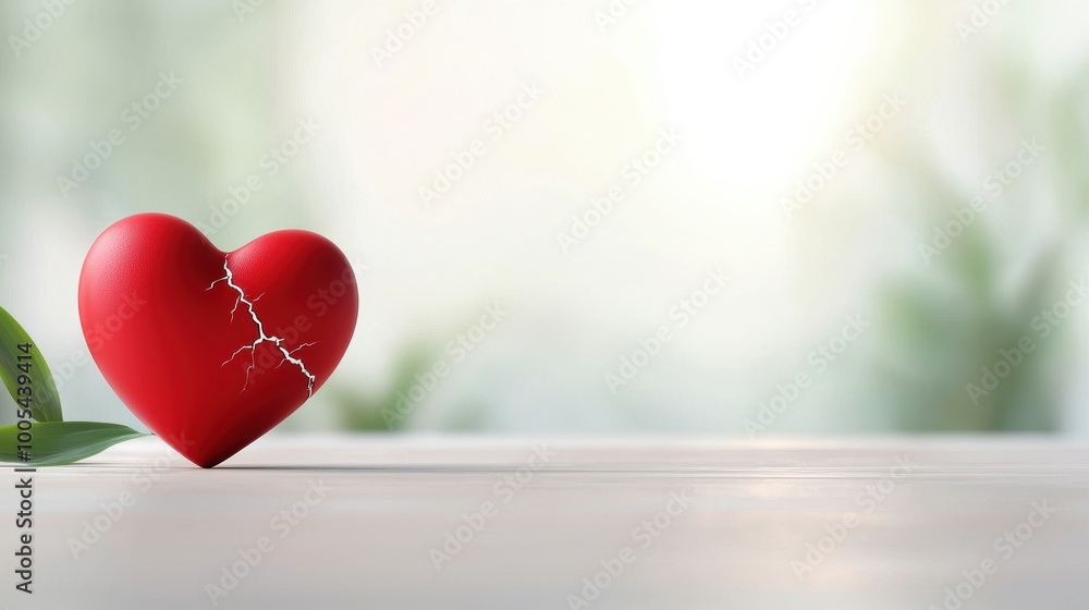 Poster broken heart on table with soft background light