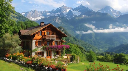 Fototapeta premium Working from home in a quaint alpine chalet