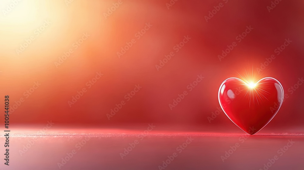 Aufkleber shining red heart on smooth surface with soft background