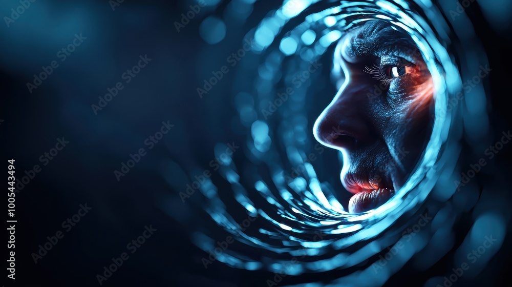 Poster intense profile view in abstract light reflection