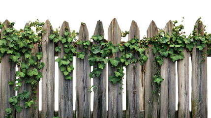Fototapeta premium wooden fence overgrown with leaves on a transparent background