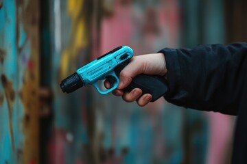 Person Holding a Blue and Black Tool