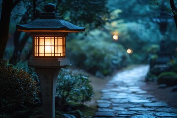 Illumination Cast by a Traditional Japanese Lantern in the Darkness of Night
