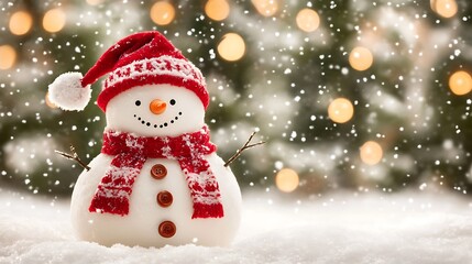 Fototapeta premium A Charming Snowman Decorated with Holly and a Scarf Bringing Joy to Winter Wonderland